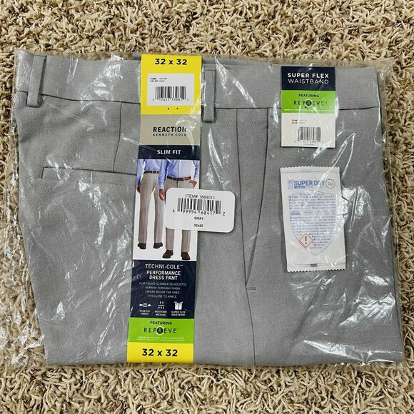 Kenneth Cole Men's Slim Fit Performance Dress Pants Light Gray, Size 32x32 (New) - Picture 1 of 6